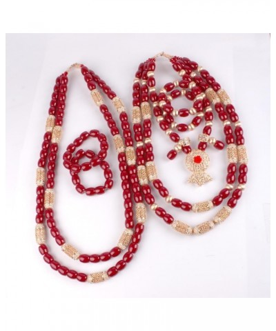 3 Rows African Artificial Coral Necklace Wedding Gift African Beads Jewelry Set 2 Sets 2sets red $58.00 Others