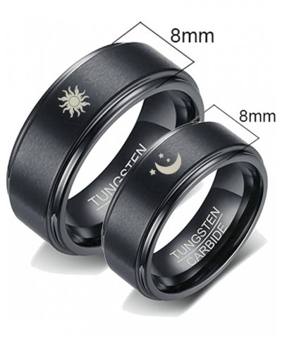 Tungsten Rings for Couples, 8mm Matte with Sun and Moon Pattern Engagement Rings Set His and Hers Black women 8 & men 12 $18....