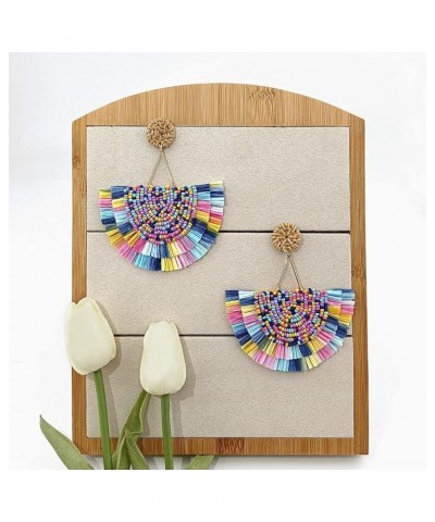 Bohemia Beaded Fringe Statement Earrings with Long Dangling Tassel Raffia Earrings for Women Big Mix $10.06 Earrings