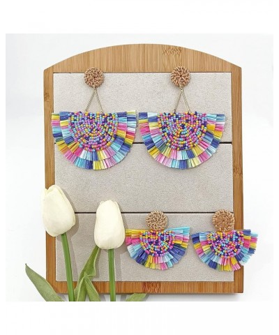 Bohemia Beaded Fringe Statement Earrings with Long Dangling Tassel Raffia Earrings for Women Big Mix $10.06 Earrings