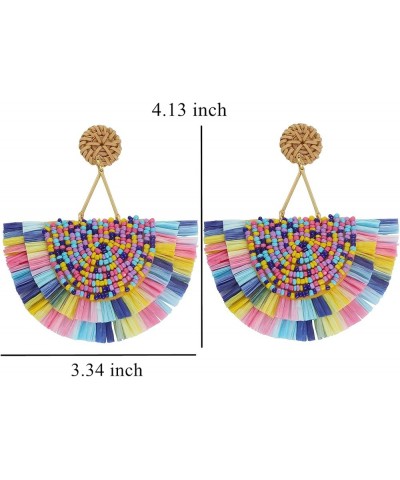 Bohemia Beaded Fringe Statement Earrings with Long Dangling Tassel Raffia Earrings for Women Big Mix $10.06 Earrings