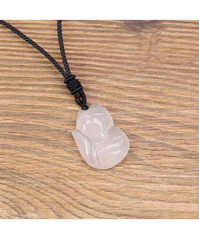 Black Obsidian Lucky Fox Necklace Natural Stone Healing Crystal Pendant Protection Amulet Gemstons Pendant Jewelery White $8....