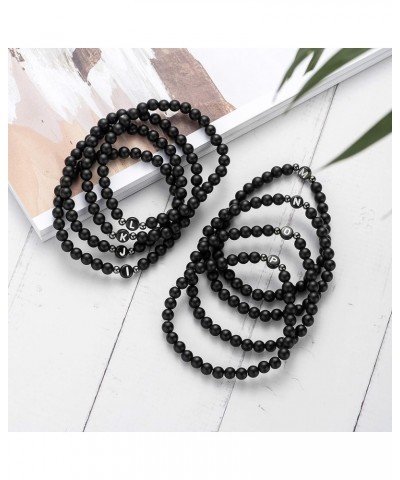 6mm Black Onyx and White Howlite Handmade Letter Beads Bracelets for Women Men Initial Bracelets Gifts for Girls (Couples Bra...