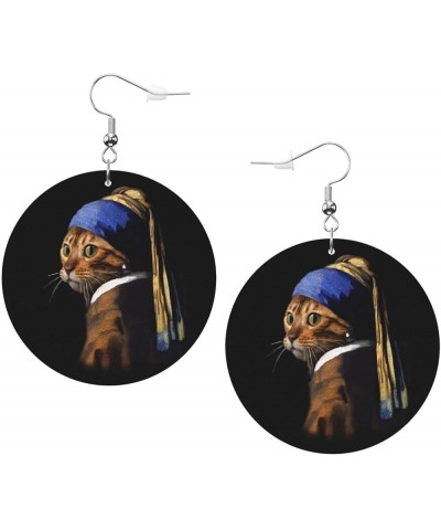 Black Cat Moon Earrings Faux Leather Round Earring Lightweight Dangle for Women Girls White45 $7.07 Earrings