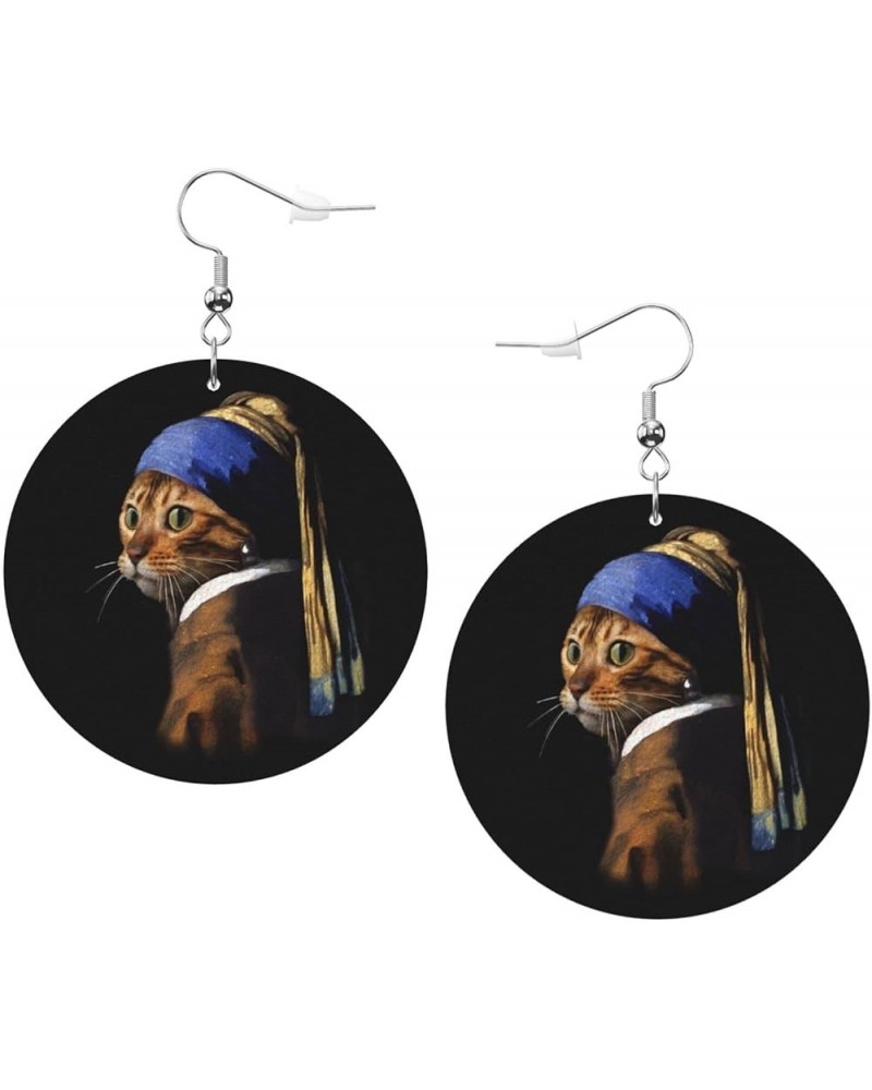 Black Cat Moon Earrings Faux Leather Round Earring Lightweight Dangle for Women Girls White45 $7.07 Earrings