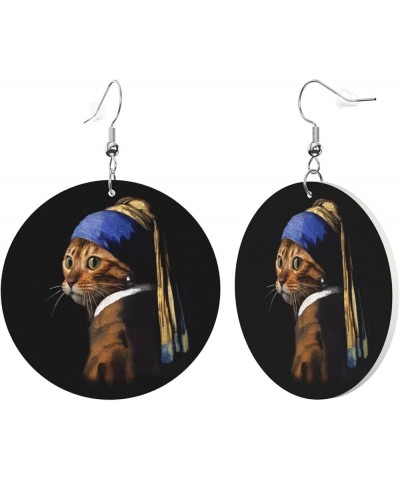 Black Cat Moon Earrings Faux Leather Round Earring Lightweight Dangle for Women Girls White45 $7.07 Earrings