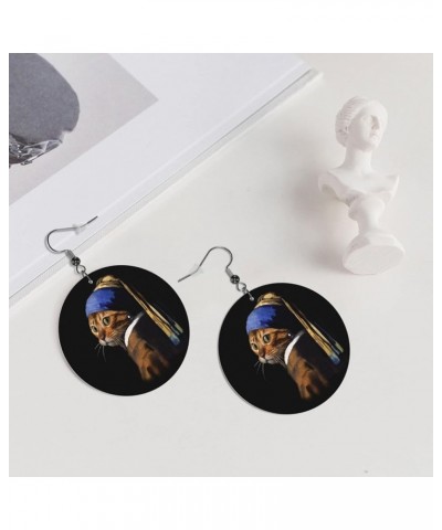 Black Cat Moon Earrings Faux Leather Round Earring Lightweight Dangle for Women Girls White45 $7.07 Earrings