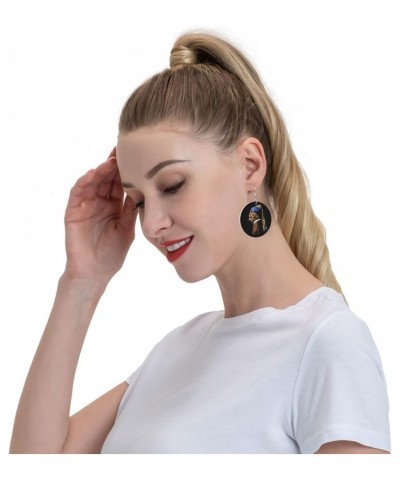 Black Cat Moon Earrings Faux Leather Round Earring Lightweight Dangle for Women Girls White45 $7.07 Earrings