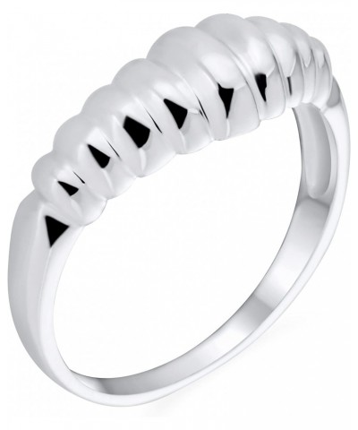 Ribbed Graduated Dome Shrimp Dainty Band Croissant Ring Thin Band For Women Teens .925 Sterling Silver $14.09 Rings