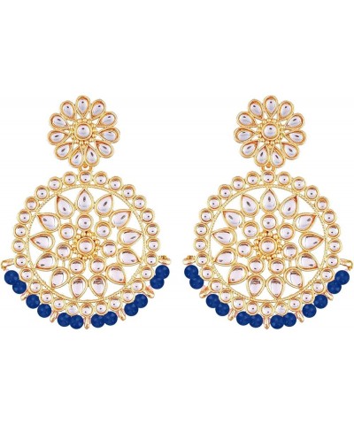 18k Gold Plated Indian Wedding Bollywood Beads with Faux Kundan Chandbali Earrings for Women (E2462-1) Blue $9.03 Earrings