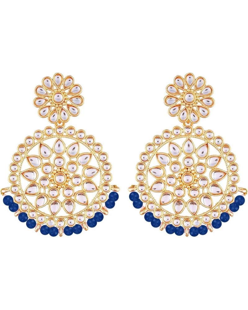 18k Gold Plated Indian Wedding Bollywood Beads with Faux Kundan Chandbali Earrings for Women (E2462-1) Blue $9.03 Earrings