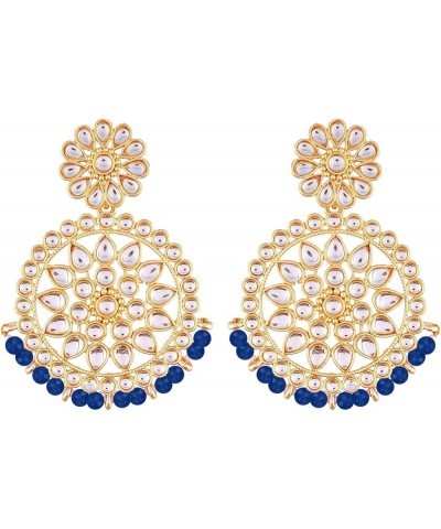 18k Gold Plated Indian Wedding Bollywood Beads with Faux Kundan Chandbali Earrings for Women (E2462-1) Blue $9.03 Earrings