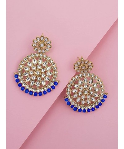 18k Gold Plated Indian Wedding Bollywood Beads with Faux Kundan Chandbali Earrings for Women (E2462-1) Blue $9.03 Earrings