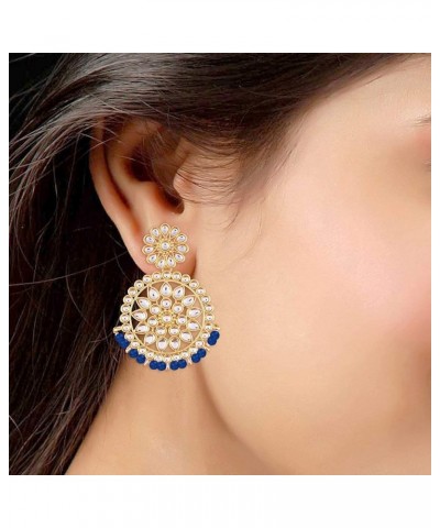 18k Gold Plated Indian Wedding Bollywood Beads with Faux Kundan Chandbali Earrings for Women (E2462-1) Blue $9.03 Earrings