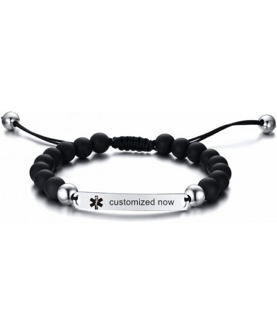 Free Engraving Medical Alert Bracelet For Women Men,Black White Onyx Stone Dysautonomia Medical Bracelet Customized Awareness...