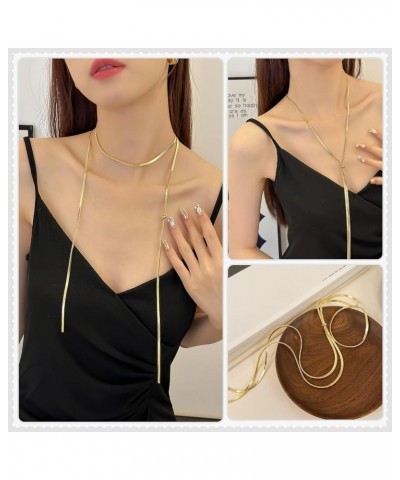 Lariat Gold Necklace for Women Trendy Dainty Long Necklace Snake Chain Lariat Necklace Gold Twist Herringbone Pearl Y Necklac...