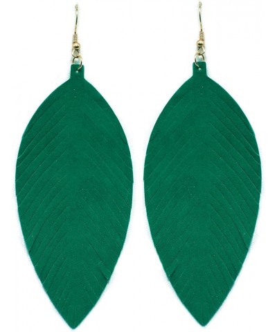 Large Genuine Soft Leather Handmade Fringe Feather Lightweight Tear Drop Dangle Color Earrings for Women Girls Fashion Green ...