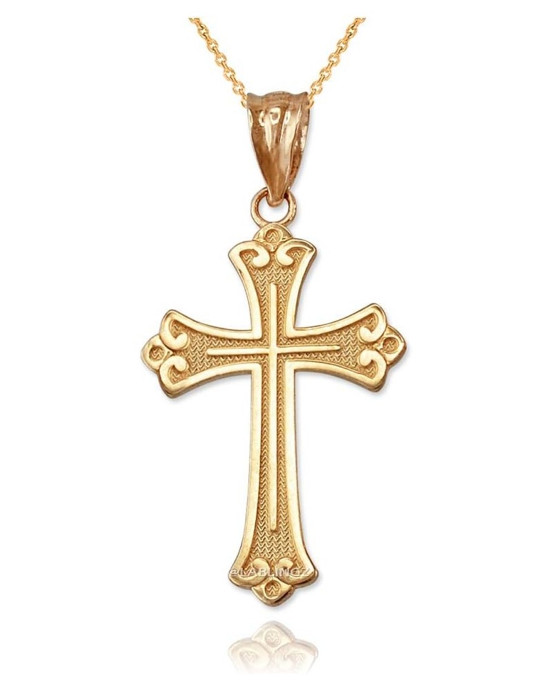 14K Yellow Gold Fleur de lis Cross Religious Pendant Necklace 22" Necklace $36.79 Necklaces