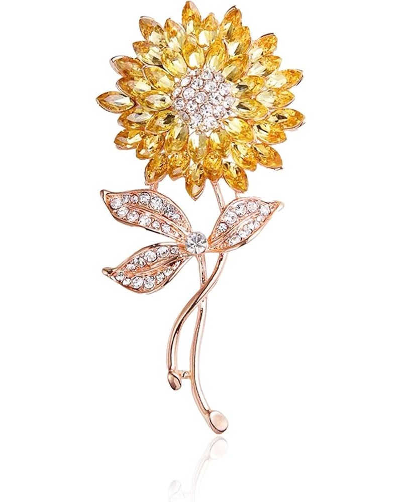 Sunflower Brooches Pin for Women Fashion Austria Crystal Rhinestones Elegant Golden Flowers Brooches Shiny Sun Flowers Gold $...