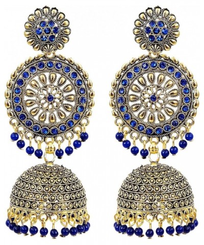 Bollywood Traditional Indian Wedding Gold Plated Red Chandbali Jhumka Jhumki Earrings for women/girls Blue $10.66 Earrings