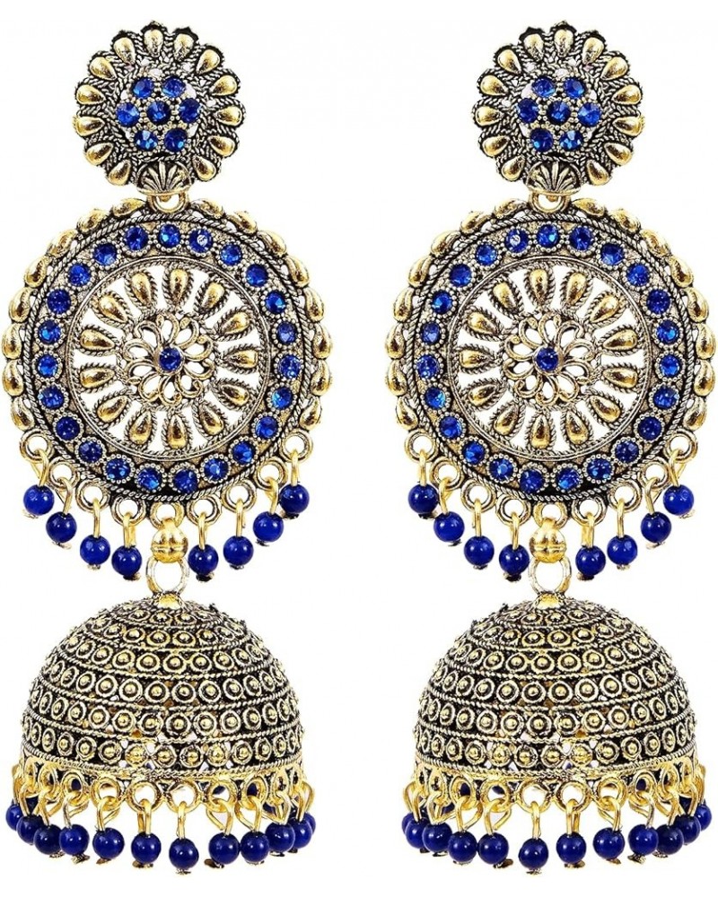 Bollywood Traditional Indian Wedding Gold Plated Red Chandbali Jhumka Jhumki Earrings for women/girls Blue $10.66 Earrings