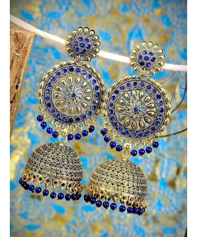 Bollywood Traditional Indian Wedding Gold Plated Red Chandbali Jhumka Jhumki Earrings for women/girls Blue $10.66 Earrings