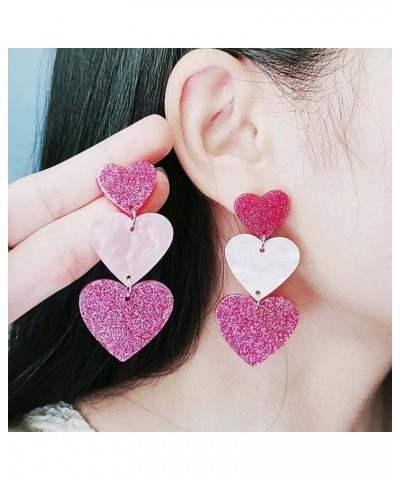 Heart Dangle Earrings for Women Hot Love Earrings Trendy Pink Heart Earrings Acrylic Love Heart Dangle Earrings Triple Heart ...