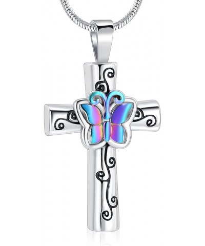 Urn Necklace for Ashes Rose Flower Cross Cremation Jewelry Pendant for Human/Pet Funeral Keepsake Memorial Necklace Rainbow $...