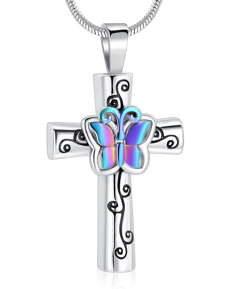 Urn Necklace for Ashes Rose Flower Cross Cremation Jewelry Pendant for Human/Pet Funeral Keepsake Memorial Necklace Rainbow $...