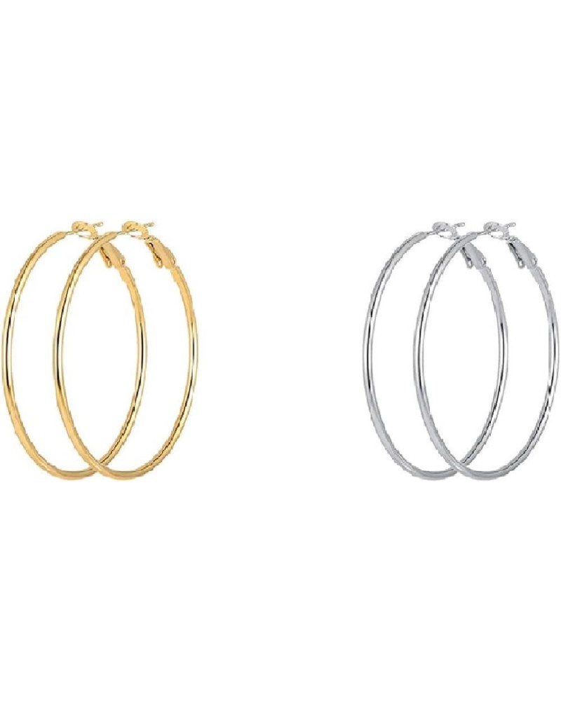 2 Pairs Big Hoop Earrings Gold Hoop Earrings Hypoallergenic Large Hoop Earrings Circle Endless Thin Hoop Earrings Silver Hoop...