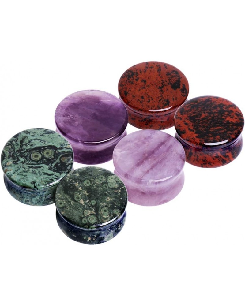 Set of 3 Pairs of Natural Amethyst, Green Jasper, Obsidian Stone Plugs //Choose Size// 7/8 Inch - 22mm $22.41 Body Jewelry