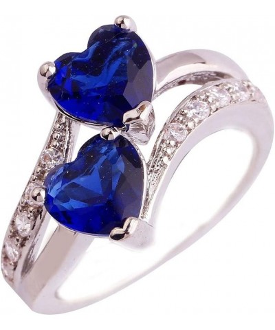 Women's Double Heart Ring Cubic Zirconia Engagement Ring Simulated Diamond Hollow Anniversary Bridal Wedding Band Royal Blue ...