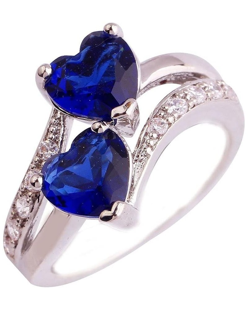 Women's Double Heart Ring Cubic Zirconia Engagement Ring Simulated Diamond Hollow Anniversary Bridal Wedding Band Royal Blue ...