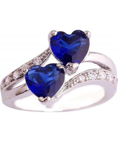 Women's Double Heart Ring Cubic Zirconia Engagement Ring Simulated Diamond Hollow Anniversary Bridal Wedding Band Royal Blue ...