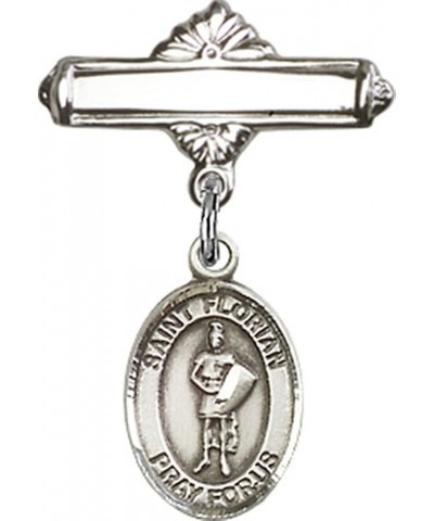 Sterling Silver Polished Baby Badge Bar Pin with Charm, 11/16 Inch Saint Florian $38.33 Brooches & Pins