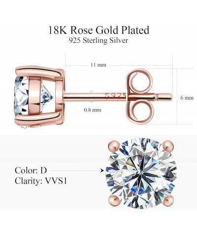 Moissanite Stud Earrings for Women, 0.5ct-2ct D Color Brilliant Round Cut Lab Created Diamond Earrings 18K White Yellow Rose ...