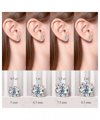 Moissanite Stud Earrings for Women, 0.5ct-2ct D Color Brilliant Round Cut Lab Created Diamond Earrings 18K White Yellow Rose ...