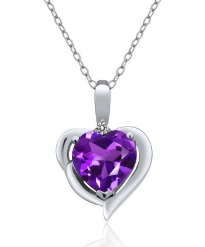 925 Sterling Silver Purple Amethyst and White Diamond Heart Shape Pendant Necklace For Women (1.42 Cttw, Heart 8MM, Gemstone ...