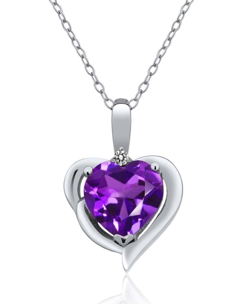 925 Sterling Silver Purple Amethyst and White Diamond Heart Shape Pendant Necklace For Women (1.42 Cttw, Heart 8MM, Gemstone ...