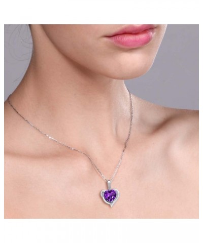 925 Sterling Silver Purple Amethyst and White Diamond Heart Shape Pendant Necklace For Women (1.42 Cttw, Heart 8MM, Gemstone ...