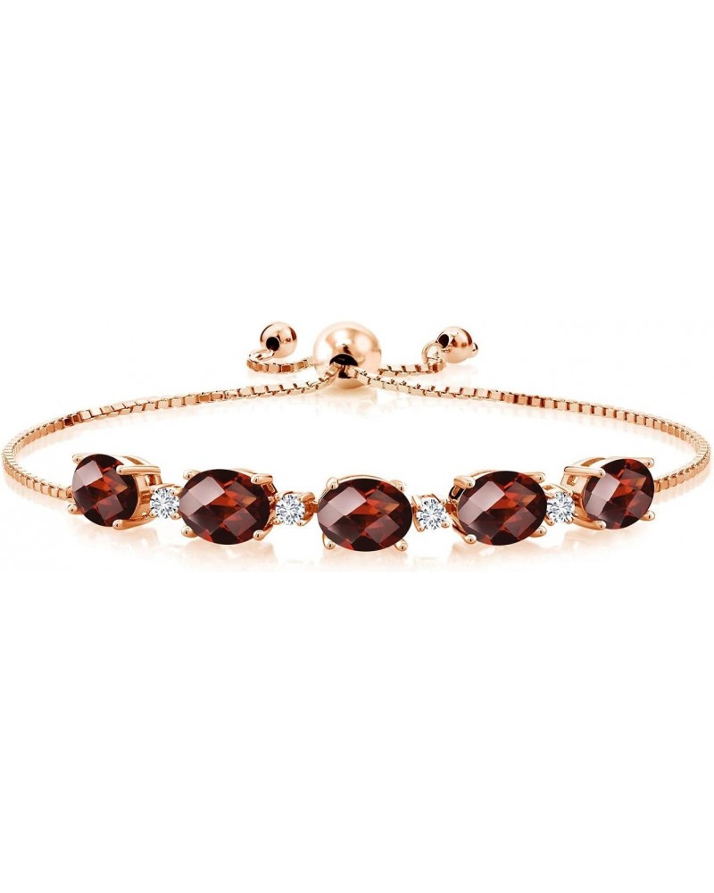 18K Rose Gold Plated Silver Oval Checkerboard Red Garnet and White G-H Lab Grown Diamond Tennis Bracelet For Women (7.93 Cttw...