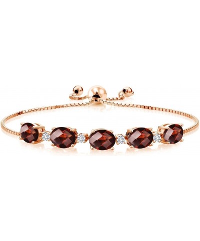 18K Rose Gold Plated Silver Oval Checkerboard Red Garnet and White G-H Lab Grown Diamond Tennis Bracelet For Women (7.93 Cttw...