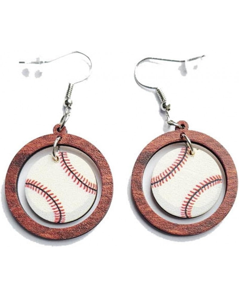 Retro Sports Ball Wooden Dangle Earrings Dainty Baseball Print Wood Earrings for Women Girls Jewelry K $5.60 Earrings