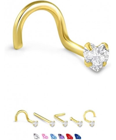 14k White or Yellow Gold 3mm Heart CZ 22G 20G 18G Yellow Gold Left Screw-22G $13.94 Body Jewelry