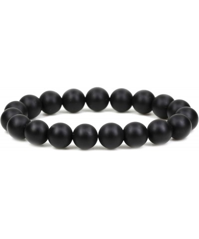 Gem Semi Precious Gemstones 10mm Round Beads Crystal Stretch Bracelet 7.2 Inch Unisex Black Matte Agate $7.50 Bracelets