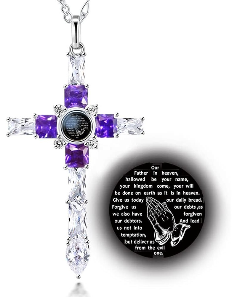 Cross Necklace with Lord' s Prayer and Praying Hands Pendant Amethyst Purple Baguette $35.25 Necklaces