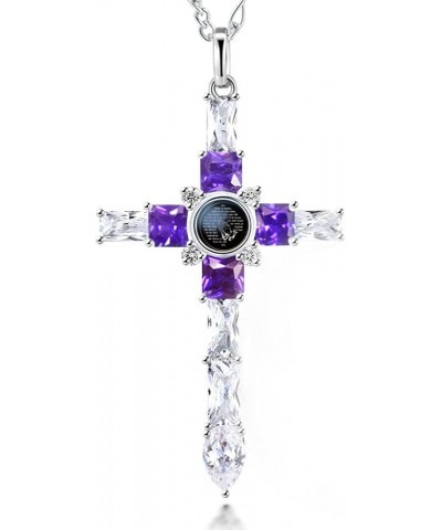 Cross Necklace with Lord' s Prayer and Praying Hands Pendant Amethyst Purple Baguette $35.25 Necklaces