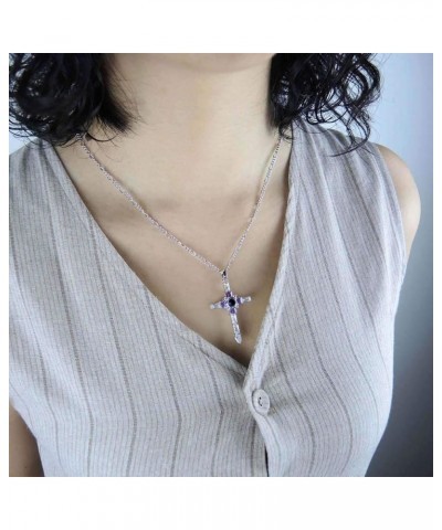 Cross Necklace with Lord' s Prayer and Praying Hands Pendant Amethyst Purple Baguette $35.25 Necklaces