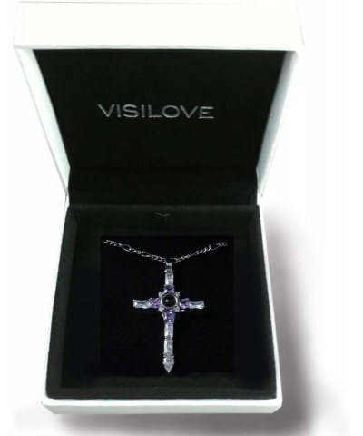 Cross Necklace with Lord' s Prayer and Praying Hands Pendant Amethyst Purple Baguette $35.25 Necklaces