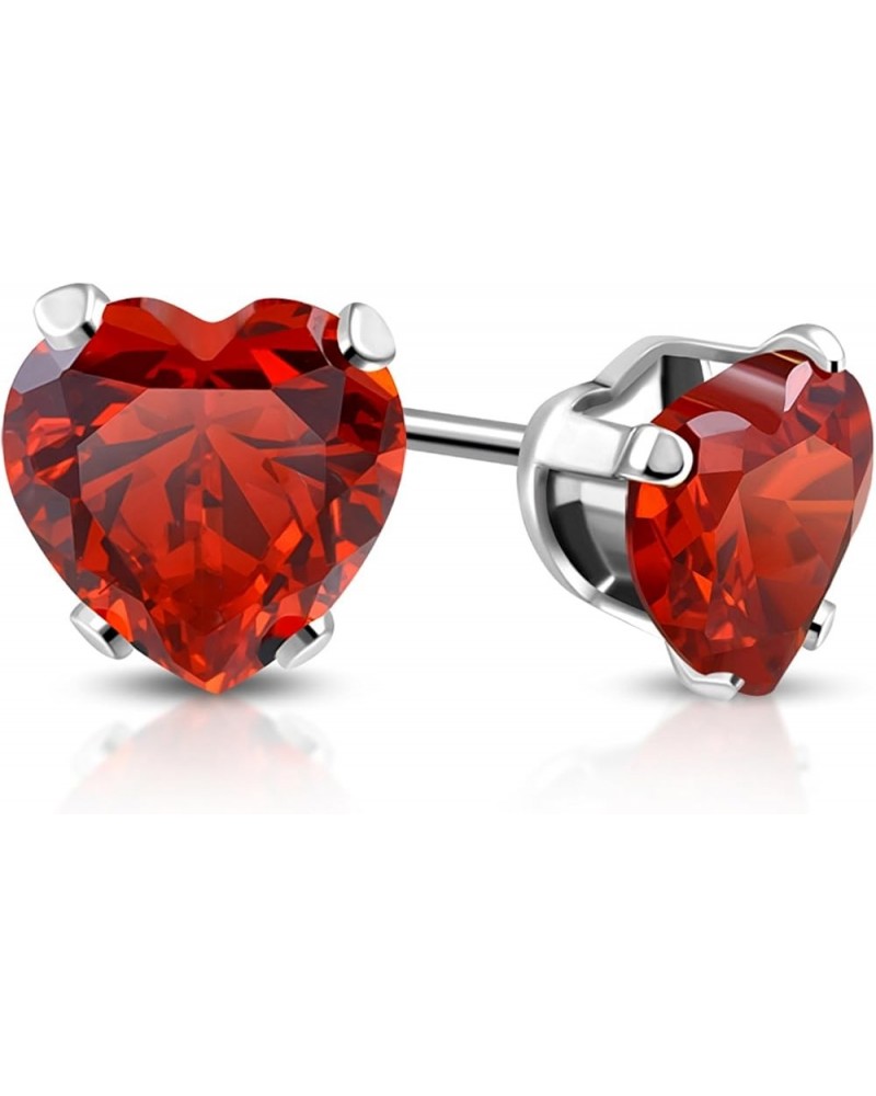 Stainless Steel Prong-Set Cubic Zirconia Love Heart Stud Post Earrings Red (6 MM) $7.38 Earrings